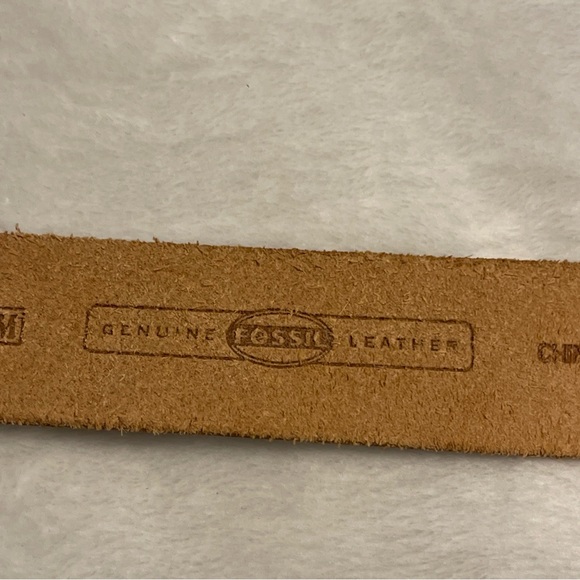 Fossil Beige Patterned Leather  Belt with Embellished Buckle Size M - Picture 4 of 15